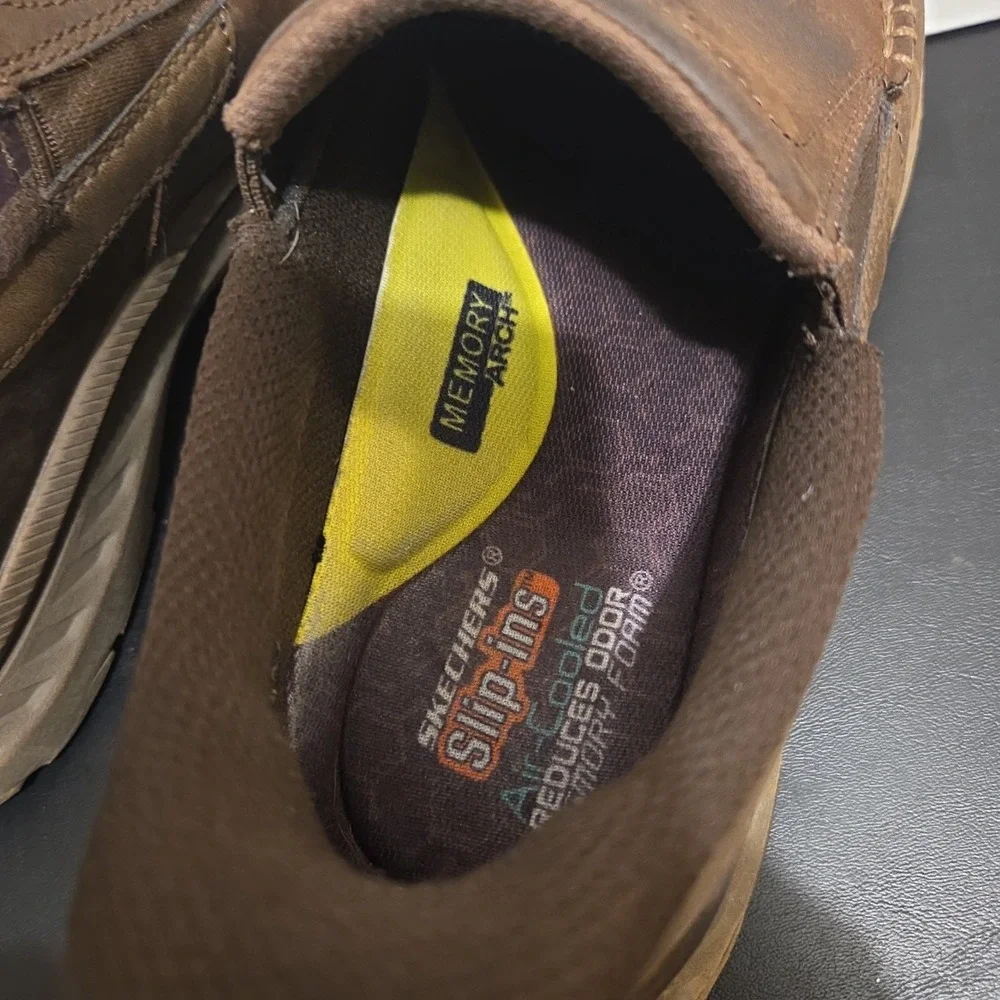 Skechers Pollard-Osgood Brown Leather Memory Slip-ins Loafer Shoes Men's Sz 8.5